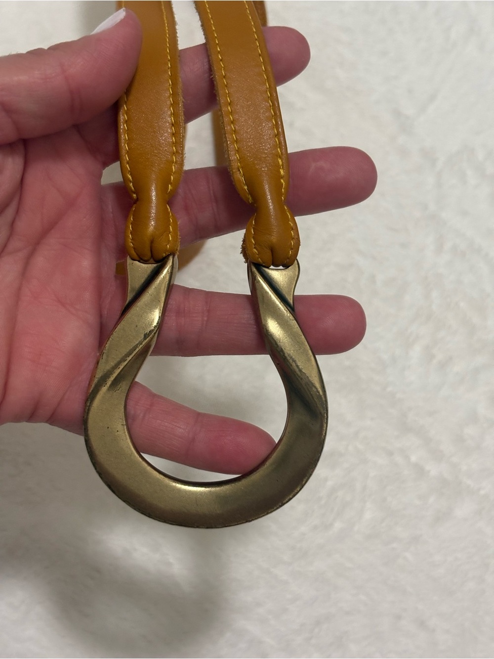 Diane Von Furstenberg Mustard Leather Strap Necklace with Brass Horseshoe Accent